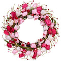 MAINGKAUNG Valentines Day Decorations 20 Inch Valentine's Day Wreath Pink Valentine Wreaths for Front Door with Red Love Heart Berries Pink Tulips Wedding Anniversary Decor