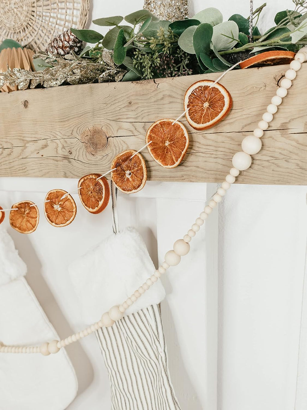 Skiennix 7ft Wooden Bead Garland - Rustic Holiday Decor for Christmas Trees | Natural Wood 2-Ball Design
