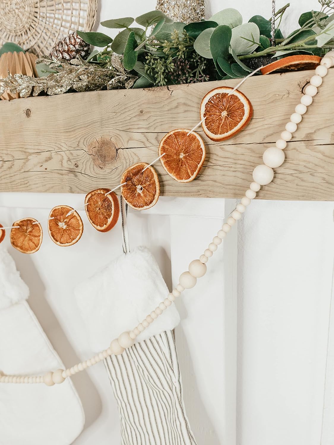 Skiennix 7ft Wooden Bead Garland - Rustic Holiday Decor for Christmas Trees | Natural Wood 2-Ball Design