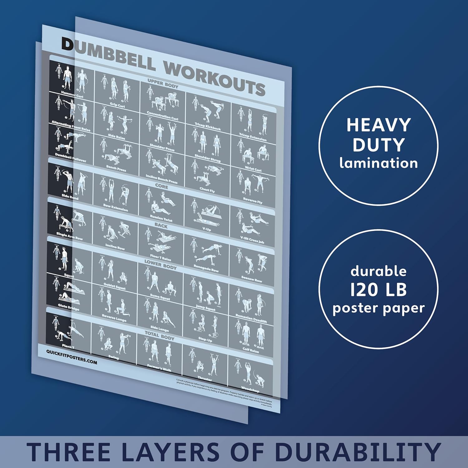 Palace Learning Dumbbell Workout Exercise Poster - Laminated, 18" x 24" | Dark Design
