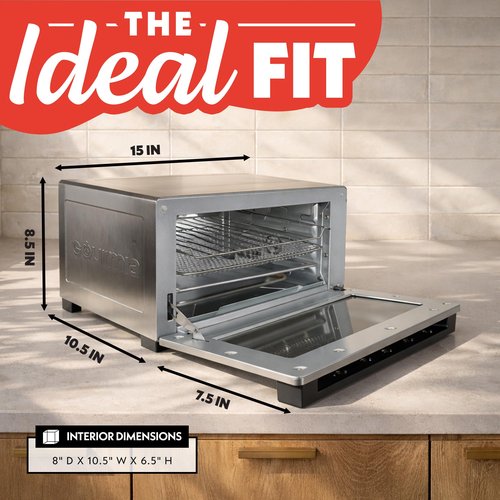 Gourmia Toaster Oven Digital Air Fryer - Convection Mode with 4 Slice Capacity, 3 Rack Positions, 12 Presets, Toast, Bagel, Bake, Roast, Broil, Dehydrate, Popcorn, Fits 9" Pizza, Stainless Steel