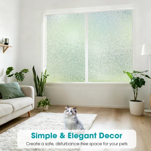 Coavas Window Privacy Film Frosted Glass Static Clings, Decorative Bathroom Door Privacy Film Day and Night, Heat UV Blocking Anti-Glare Frosting Stickers Renter Non-Adhesive, 17.5 x 78.7 Inch, Clear