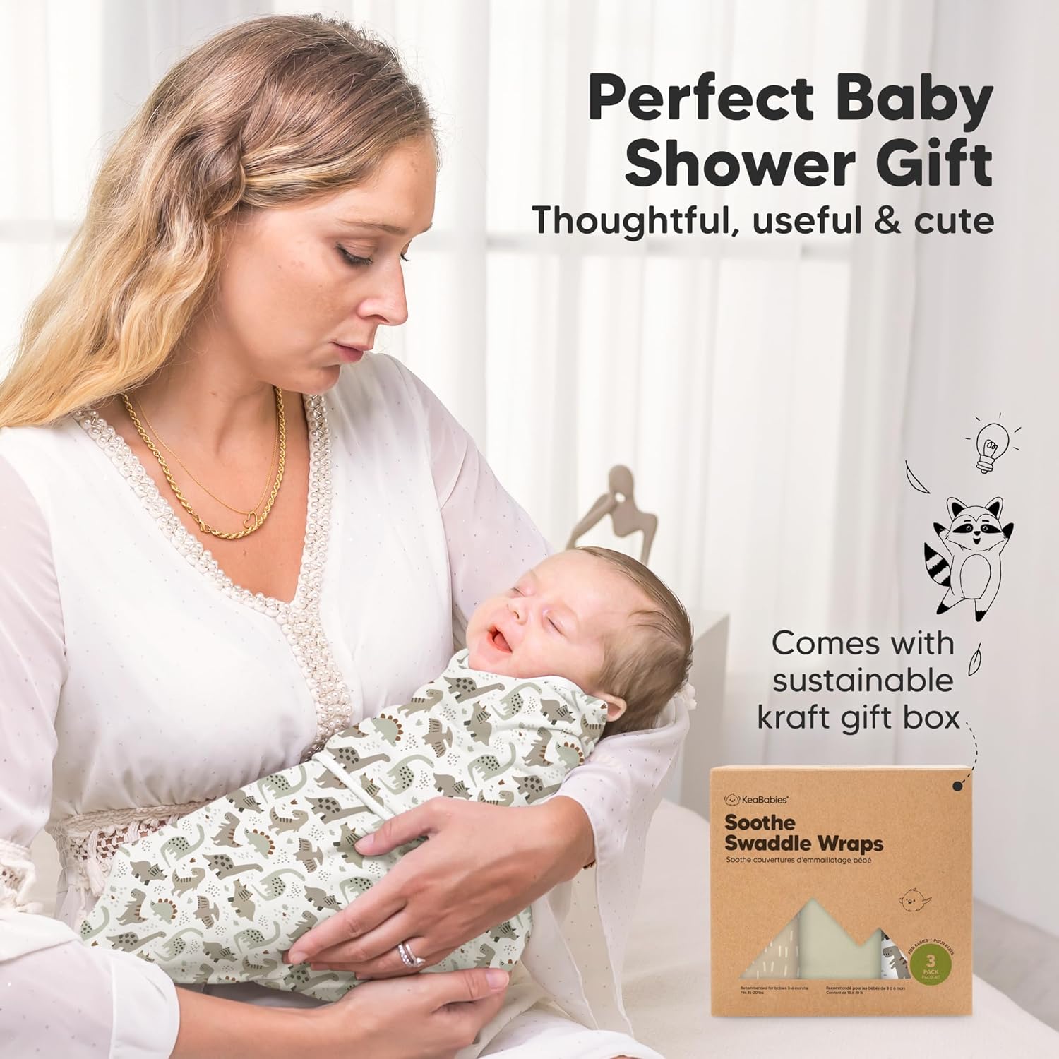 Organic Baby Swaddle Sleep Sacks by 3-Pack | Soft & Snug for Newborns 3-6 Months - Dino Ridge, Large