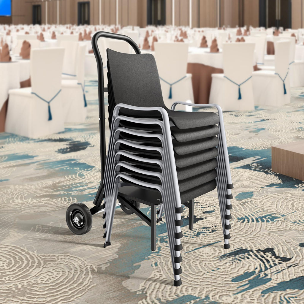 VEVOR Folding Chair Rack, 150 LBS Capacity, Heavy-Duty Chair Cart for Stacking 10 Chairs, Multi-Function Metal Chair Storage Dolly with Rubber Wheels, Push-Style Chair Holder, Matte Black
