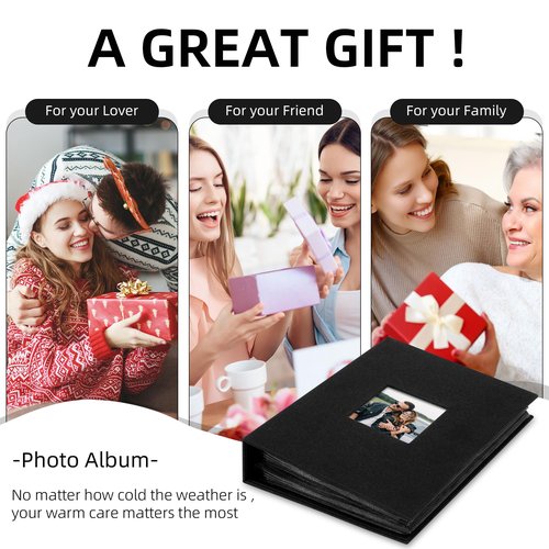Remowith Cloth Cover Photo Album 4x6 with DIY Square Window Slip in Photo Book for Travel, Wedding, Anniversary 200 Pockets Black