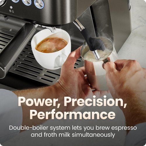 Chefman Crema Deluxe Espresso Machine - Double Boiler & Milk Frother for Simultaneous Brewing | Professional Coffee Maker with Grinder & 30 Grind Settings