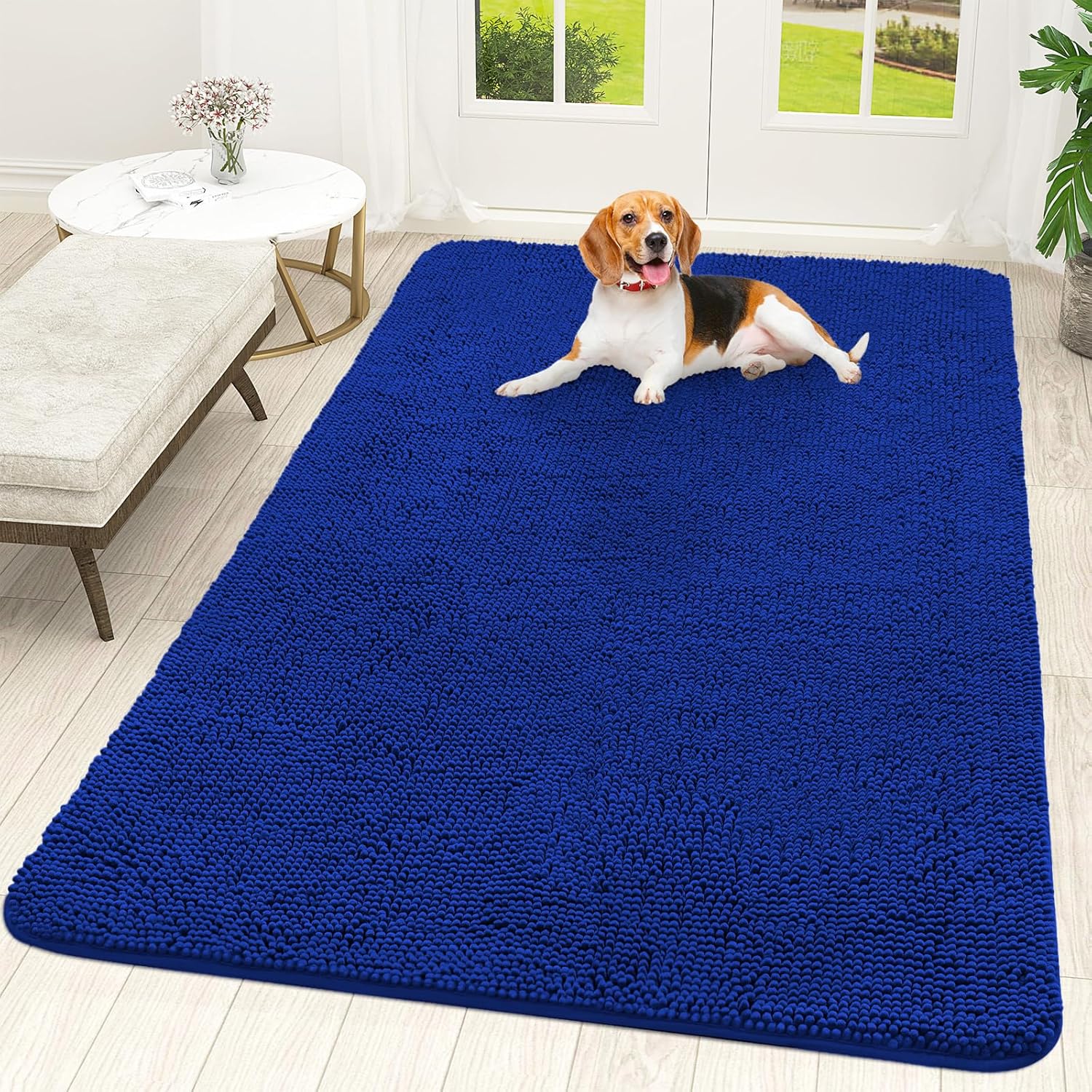 OLANLY Dog Door Mat - Absorbent Non-Slip Chenille for Muddy Paws | Quick Dry 70x46 Royal Blue