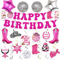 34pcs Disco Cowgirl Birthday Party Decorations, Western Cowgirl Party Decorations Hot Pink Happy Birthday Banner Disco Cowgirl Balloon Last Rodeo Bachelorette Party Decor Supplies for Women Girls