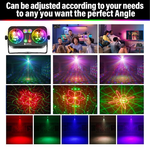 Megaboon DJ Party Disco Ball Light，Sound Activated 4 in 1 LED Lights and Strobe Pattern Light for Home Room Dance Parties Birthday Halloween Christmas Karaoke Wedding Show Club Decorations