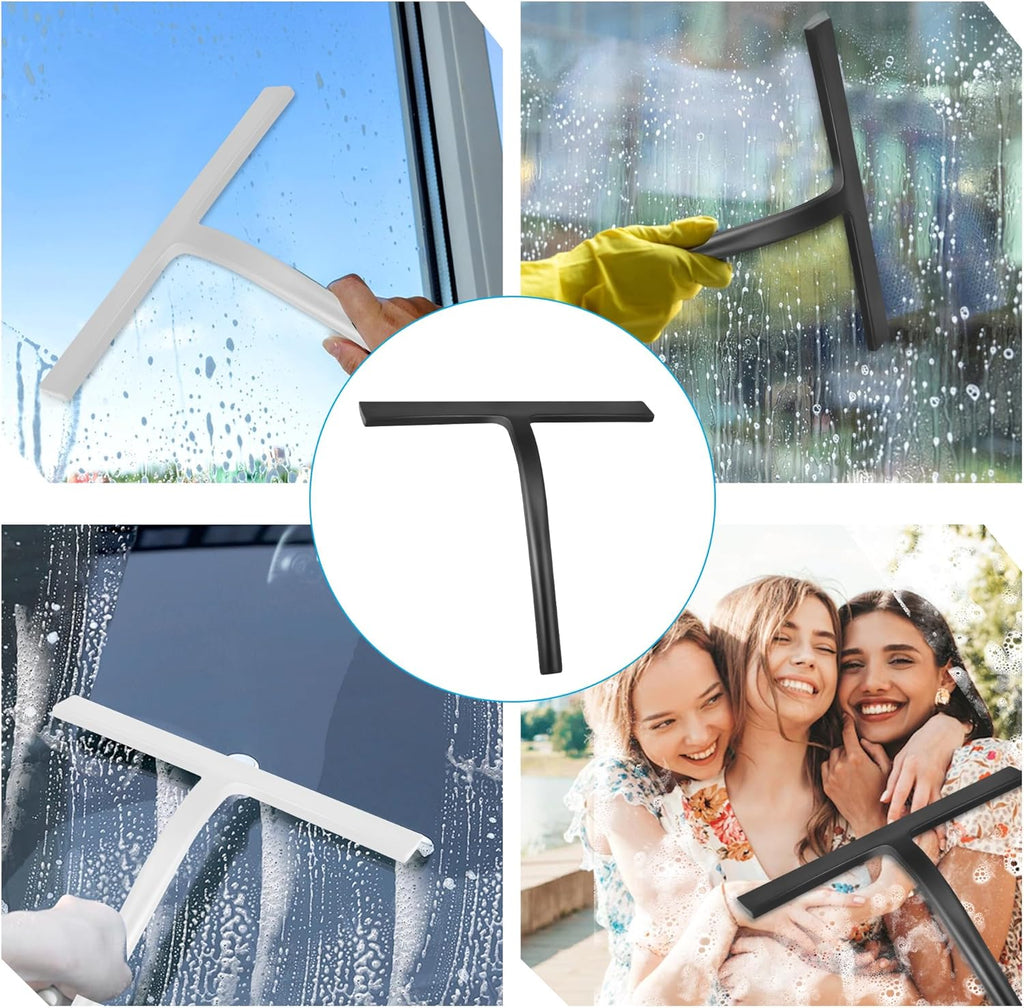 Skiennix Shower Squeegee - Premium Glass Door & Mirror Cleaner with Hook - Black Silicone Finish