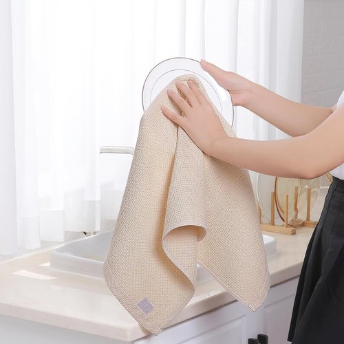 Homaxy 100% Cotton Waffle Weave Kitchen Dish Towels - Ultra Soft & Absorbent, 13 x 28 Inches, 8-Pack | Beige