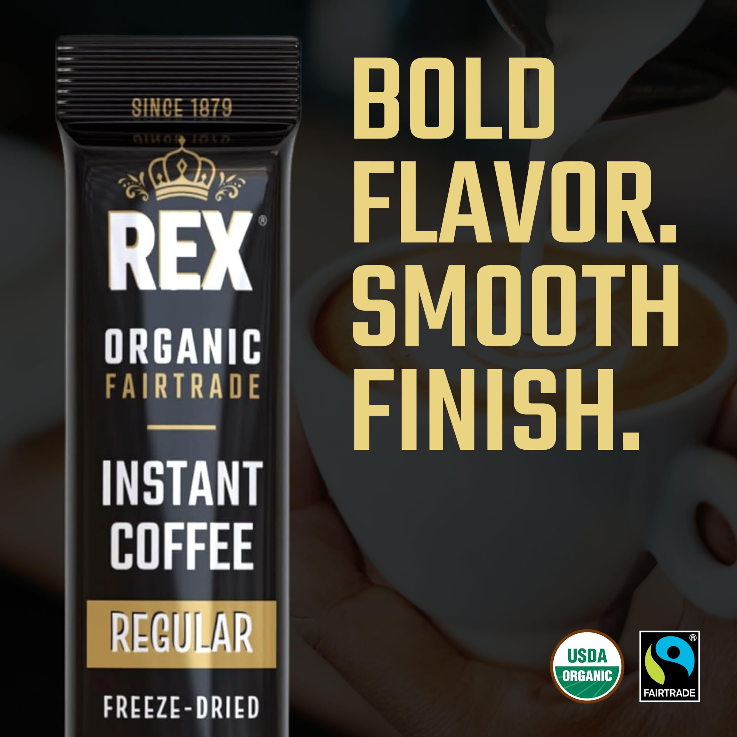 Rex Coffee Freeze-Dried Instant Sticks, Organic & Fairtrade Medium Roast Arabica, 200 Single Serve Packets - Lab Tested for Mold, Mycotoxins, Heavy Metals, & Acrylamide