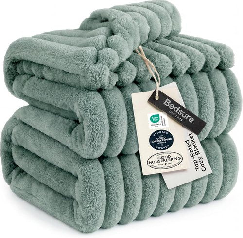 Bedsure GentleSoft Fleece Blanket - Cozy Large Throw for Bed, Sage Green, 120x120 Inches