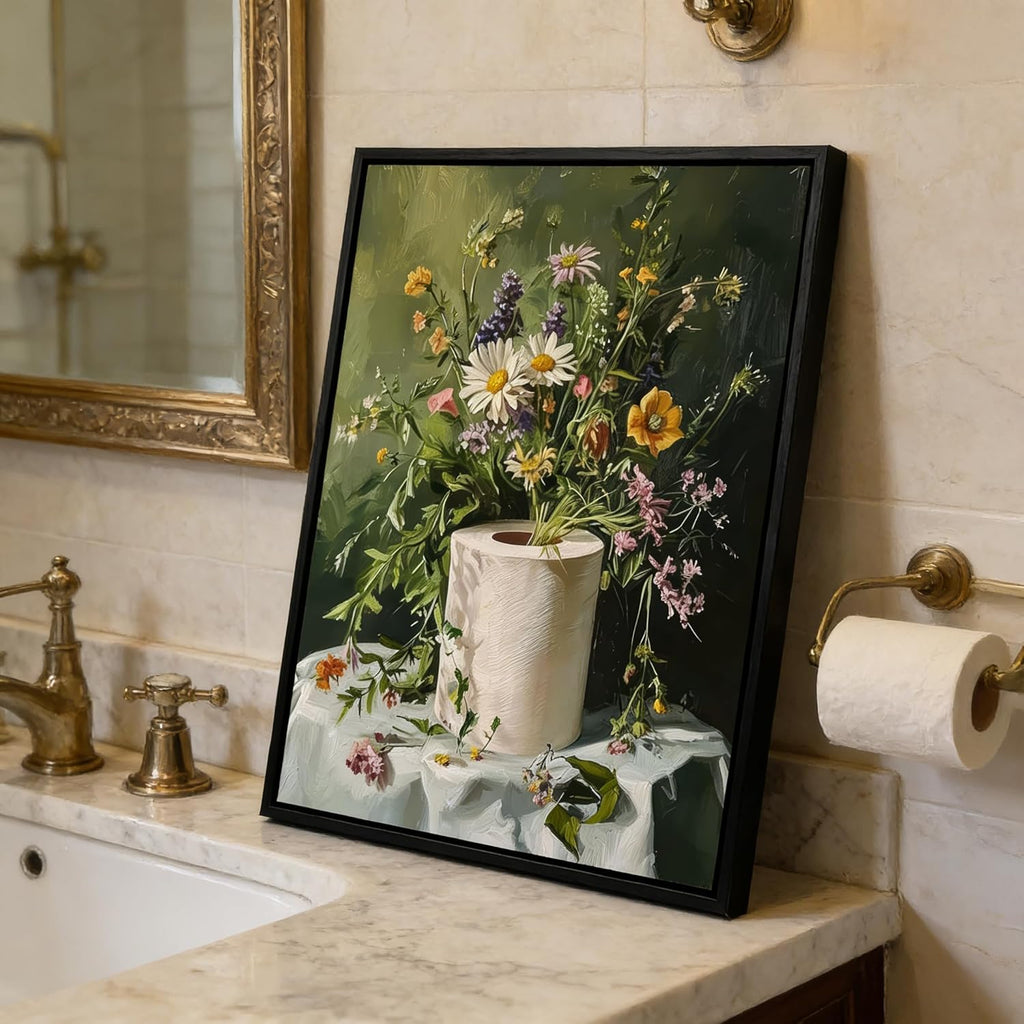Skiennix Funny Floral Bathroom Wall Art - Moody Botanical Canvas Print | 8x10 Inch Decor