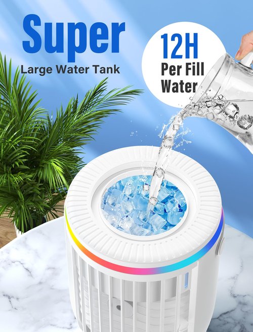 JYew Portable Air Conditioners Evaporative Mini Room Air Conditioners,Portable AC Unit Air Cooler with 4 in 1 Humidifier Fan Conditioner, AC Portable for Room with 120° Rotating Function03