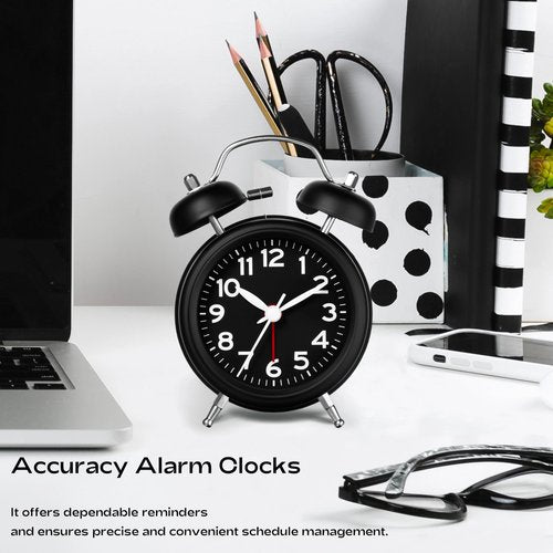 AKCISOT Loud Alarm Clock for Heavy Deep Sleepers,3 Inches Analog Metal Twin Bell Clocks Battery Operated with Backlight for Bedroom Bseide, Old Fashioned for Desk Home Decoration (Black)