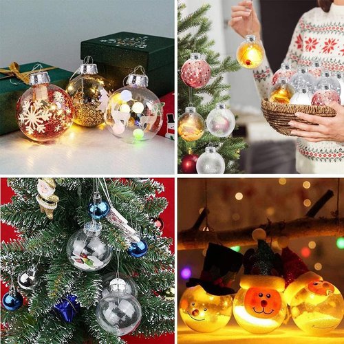 hopanrel 12 pcs Hanging Clear Plastic Fillable Ornaments Balls for Crafting DIY,Round Clear Ball Ornament for Xmas Tree,Home Decoration,Wedding,Party,Christmas