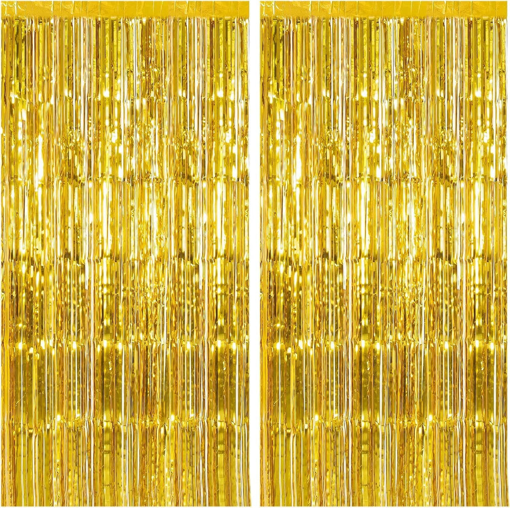 Regine Switzerland Gold Backdrop | 2 Pack Foil Curtain Streamers for Party & Photo Booth Decor