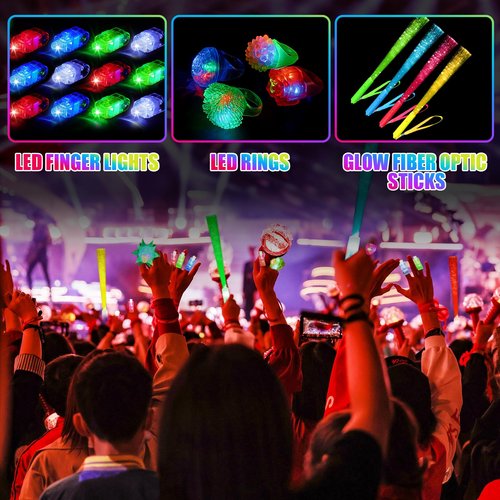 TUXIYA 170PCS Glow in the Dark Party Supplies for Adults,Light Up Party Favors with Glow Sticks,LED Glasses,Finger Lights,Headband,Rings,Tattoos,DIY Glow Necklaces Bracelets for Glow Neon Party