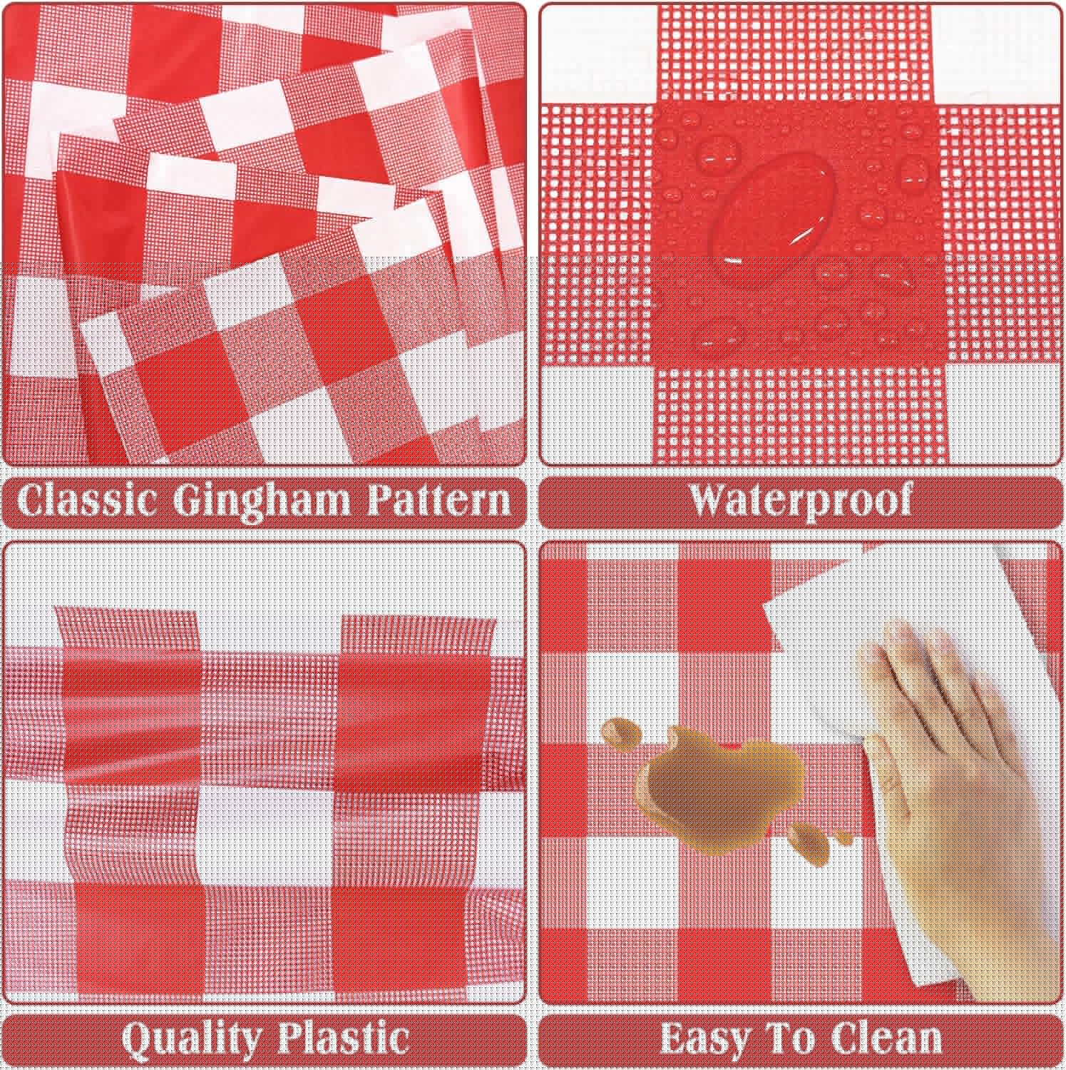 Kopokita Red Gingham Tablecloth - 54 x 108 Inches | Disposable Plastic Checkered Table Covers
