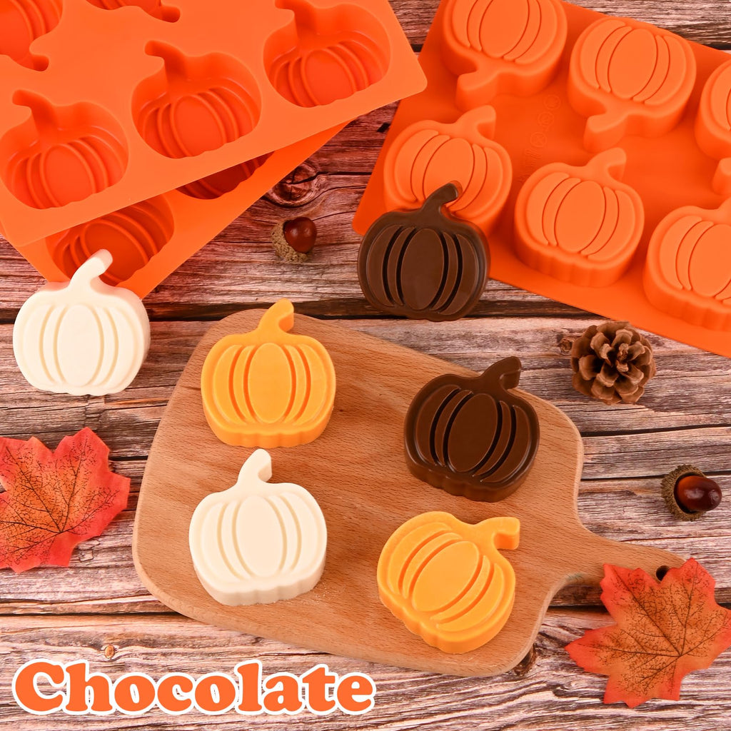 HUAKENER 3 Pack Pumpkin Cake Molds, Silicone Pumpkin Molds for Making Halloween Thanksgiving Fall Mini Cake, Chocolate Bomb, Jello, Soap, Candle