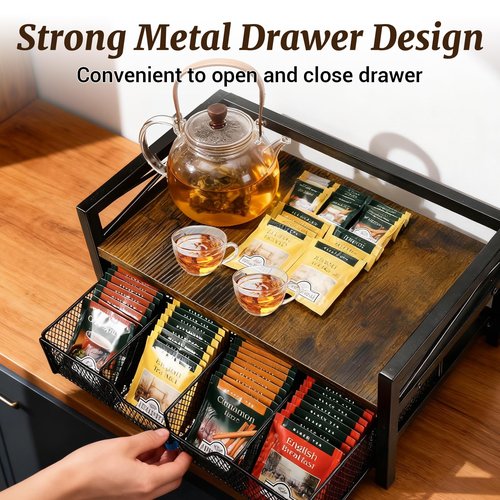 NANXITU Tea Holder Organizer,Wood Tea Box Organizer Storage Box,Tea Caddy for Tea Bags Organizer Drawer,with 8 Compartments Multi-Functional Tea Station Chest for Countertop