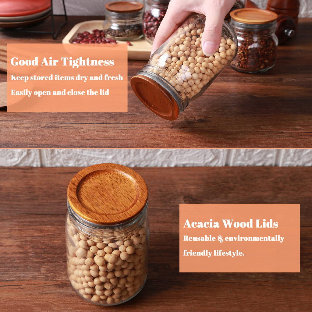 6Pack Wide Mouth Mason Jar Lids Acacia Wooden Storage Canning Jar Lids Ball Jars Bamboo Wooden Lids with Airtight Silicone Seal, Brown