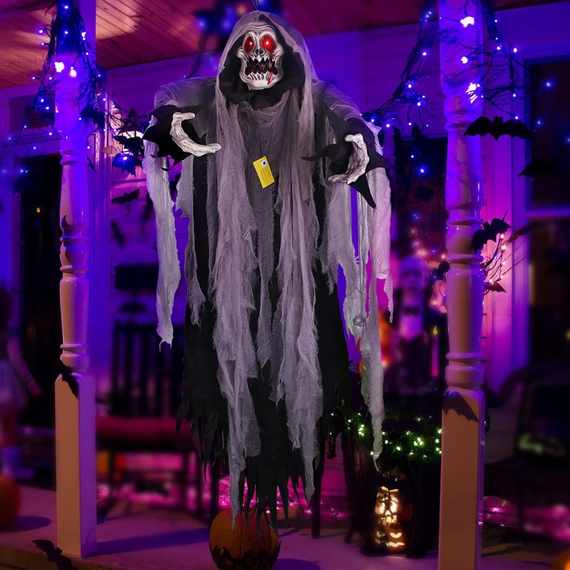 Halloween Skeleton Hanging Ghost Light-Up Grim Reaper Decoration - Black, 5.7FT