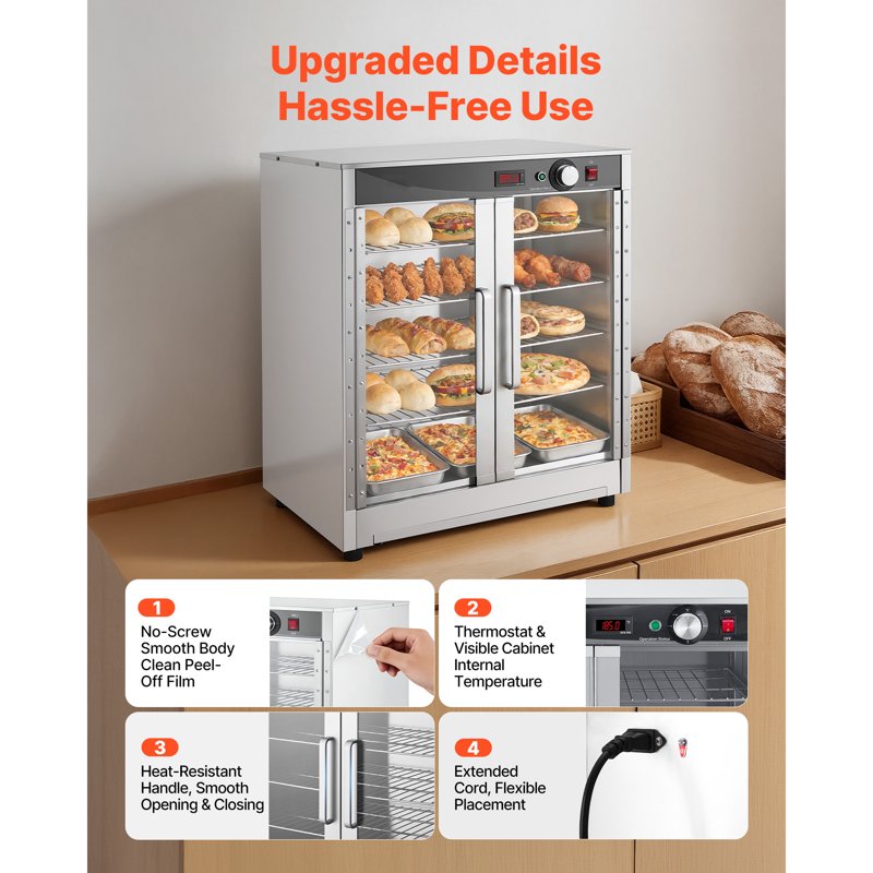 5-Tier Commercial Food Warming Cabinet - Stainless Steel Hot Box with Water Tray