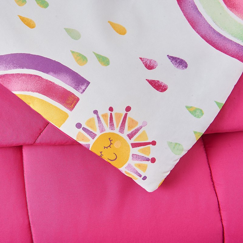 Pink Kids Comforter Set with Rainbows & Sun - Twin XL, 2-Piece