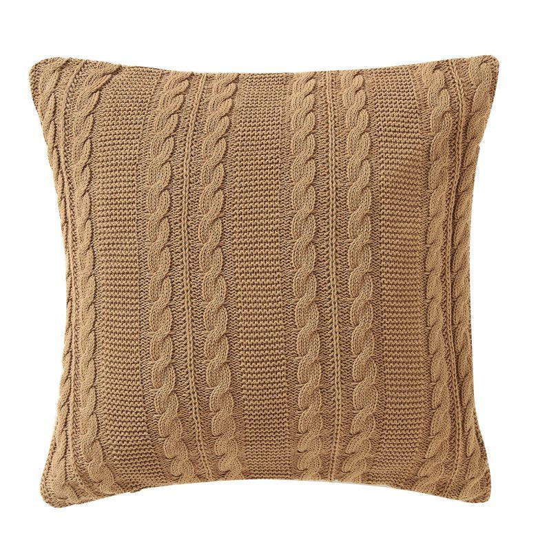 Taupe Cable Knit Decorative Pillow 18x18 Inches - Cotton & Polyester