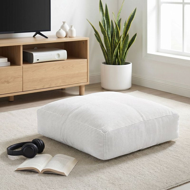 Mainstays Vanilla Dream Ribbed Corduroy Floor Cushion - 20x20 Inch, Decorative Lounge Pillow