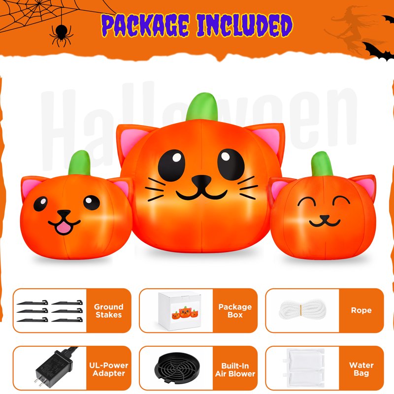 Halloween Inflatable Pumpkin Cat Yard Decoration with Lights - 6.2ft