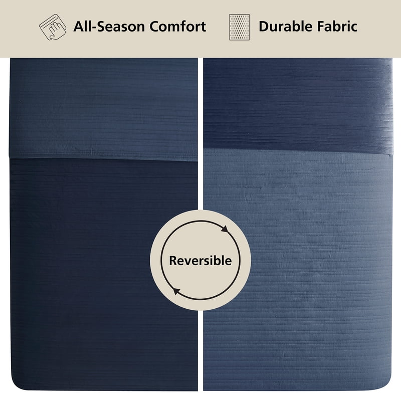 Mainstays Full/Queen Velvet Stripe Quilt - Dark Blue, Soft Microfiber Bedding