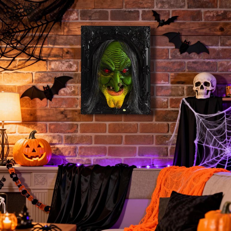 Halloween Witch Wall Hanging with Motion Sensor and Sound Effects