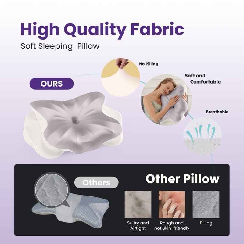 White Contour Memory Foam Pillow with Pillowcase - Ergonomic Neck & Shoulder Support for Side & Back Sleepers
