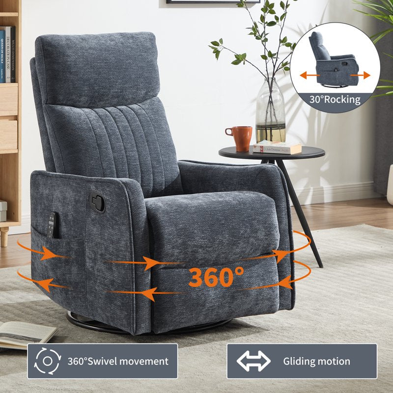 Manual Swivel Rocker Recliner Chair with Massage & Heat - Multiple Colors