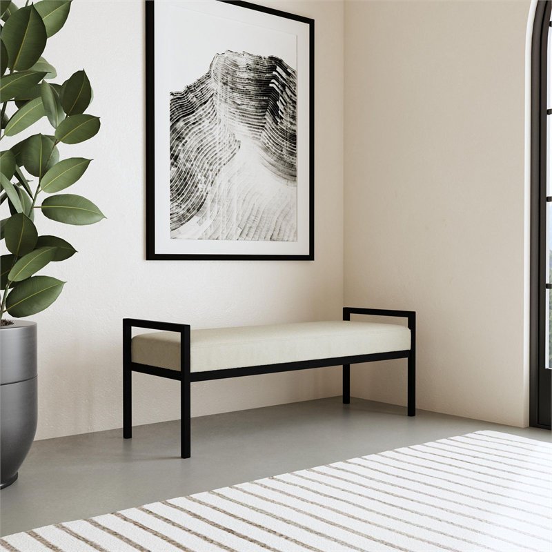 Modern Metal & Velvet Bench - Multiple Colors Available, 49.5"W