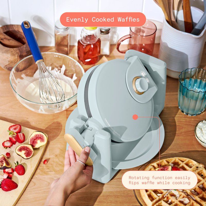 Rotating Belgian Waffle Maker - Hydrangea with Nonstick Coating