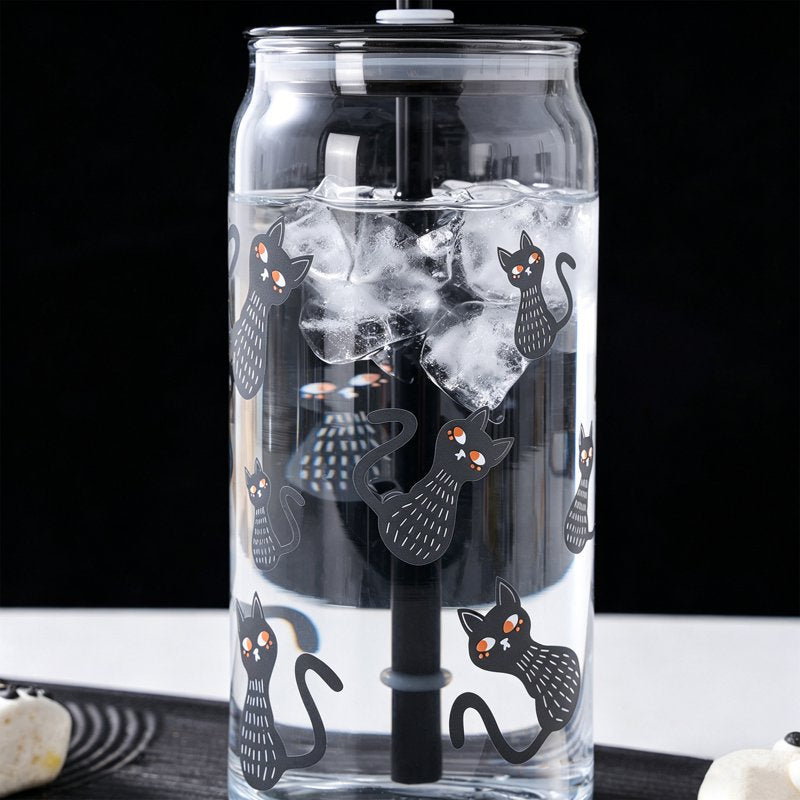 Halloween Cat Glass Can Sipper Tumblers - 20 oz, 2 Pack