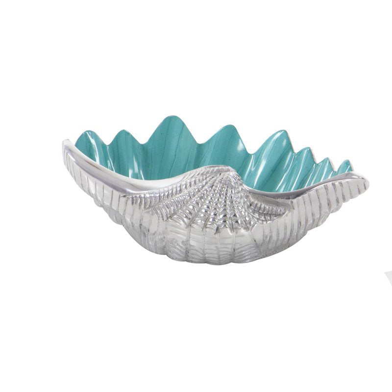 Coastal Seashell Metal Serving Bowl - Teal 12" x 3"