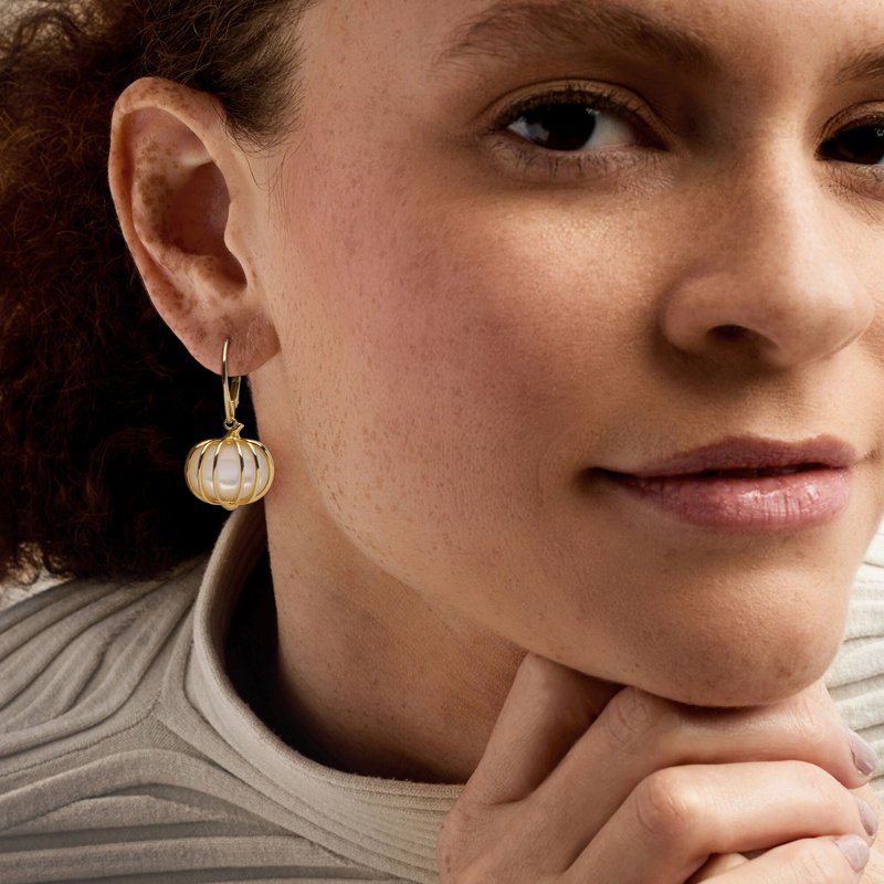 Mother of Pearl Pumpkin Drop Earrings in 18kt Gold Over Sterling Silver - Women's Jewelry