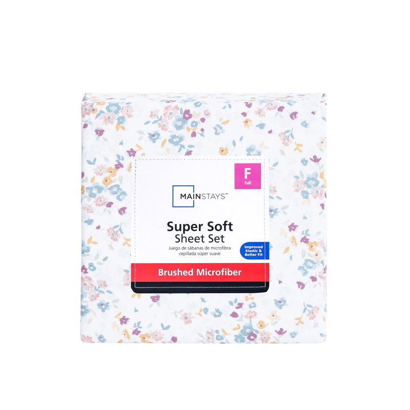 Full Size Microfiber Bed Sheet Set with Floral Pattern - 4 Piece, White