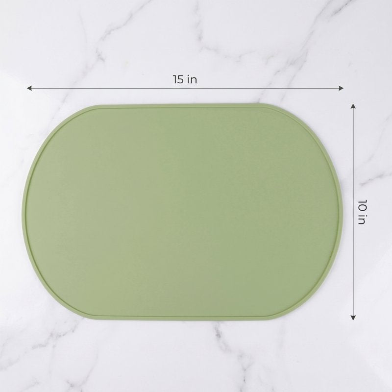 Silicone Placemats - 6 Pack Green 15" x 10" for Dining Table