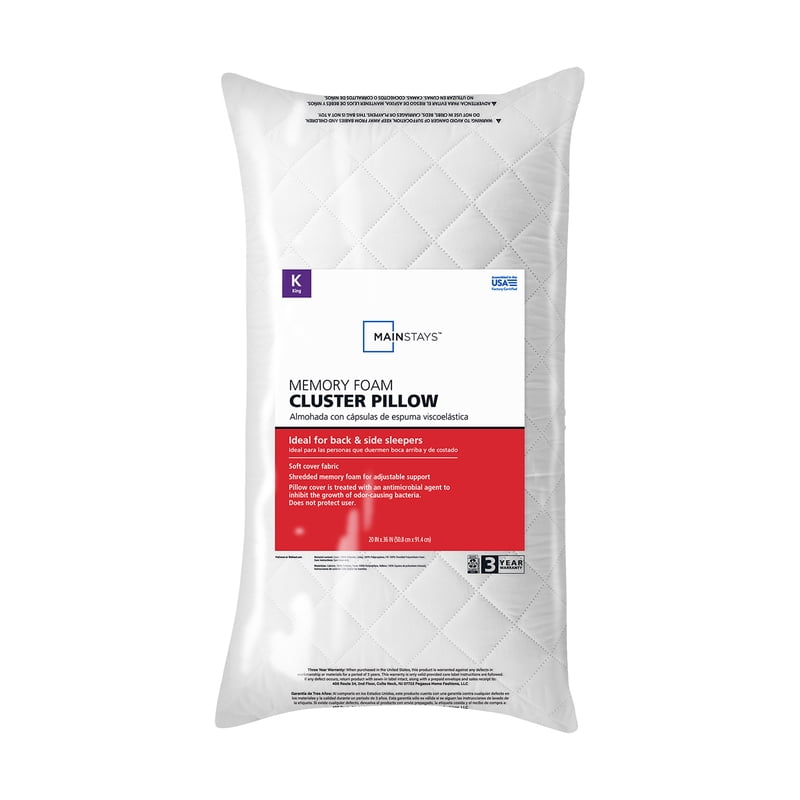 (2 Pack) Mainstays King Microfiber Foam Cluster Bed Pillow - Antimicrobial