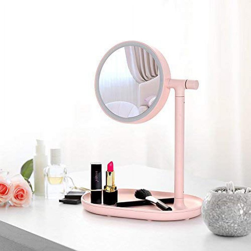 LED Lighted Vanity Mirror with Cosmetic Organizer Tray - Pink