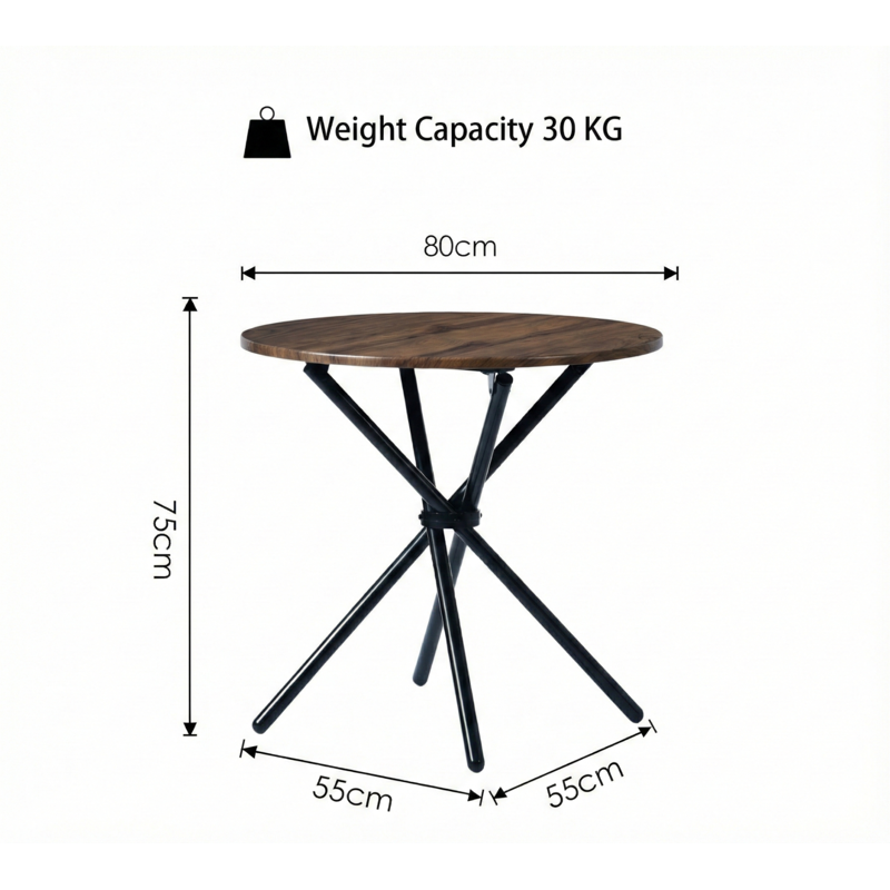 31.5" Round Dining Table for 2-4 - Dark Brown, Metal Base