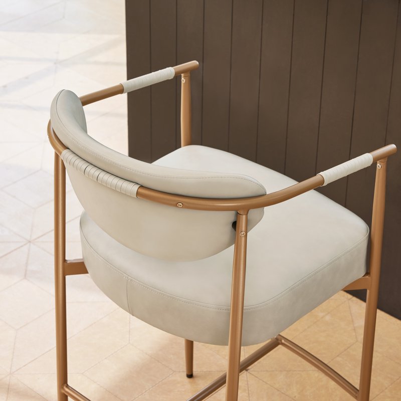 Modern Counter Bar Stool Set of 2 - Beige with Gold Frame