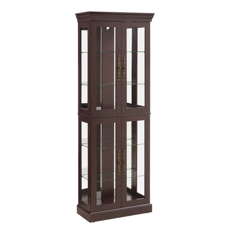 Wood Curio Display Cabinet with Light - Dark Cherry Finish