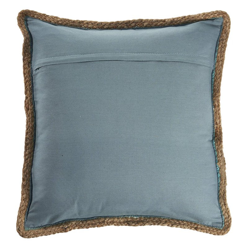 Set of 2 Teal Blue 20x20 Inch Jute Border Cotton Blend Throw Pillows